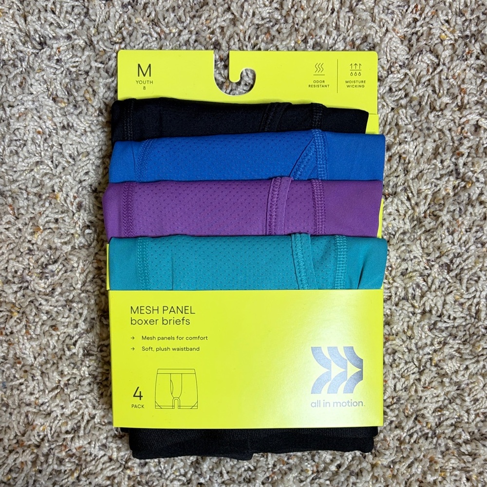 All in Motion Youth Boxer Briefs - Black, Blue, Purple, Teal